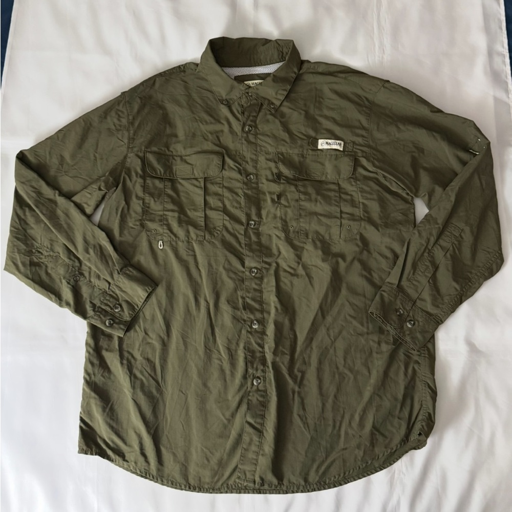 Magellan Outdoors Olive Green Relaxed Fit Shirt Jacket - Fish Gear